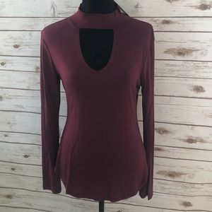 Burgundy keyhole long sleeve shirt